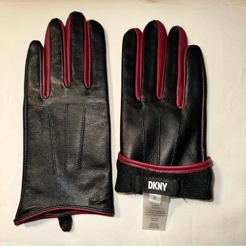 NWOT DKNY 100% genuine leather gloves size S lined with polyester - Picture 6 of 7